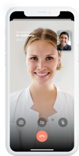 Smartphone Bildschirm mit beispielhafter Darstellung eines Arztgesprächs 